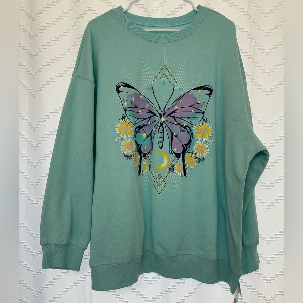 Rebellious One Teal Sweatshirt with Butterfly Design